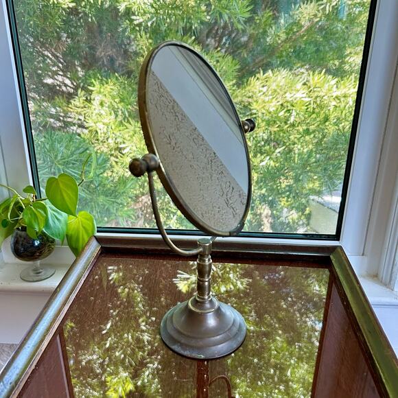 Vintage Tabletop Vanity Mirror with Ornate Floral and Rhinestone Embellishments - Picture 7 of 16